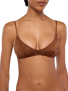 Scoop bralette brown bikini Paloma Marielle with rhinestone embellishment - MC2 Saint Barth