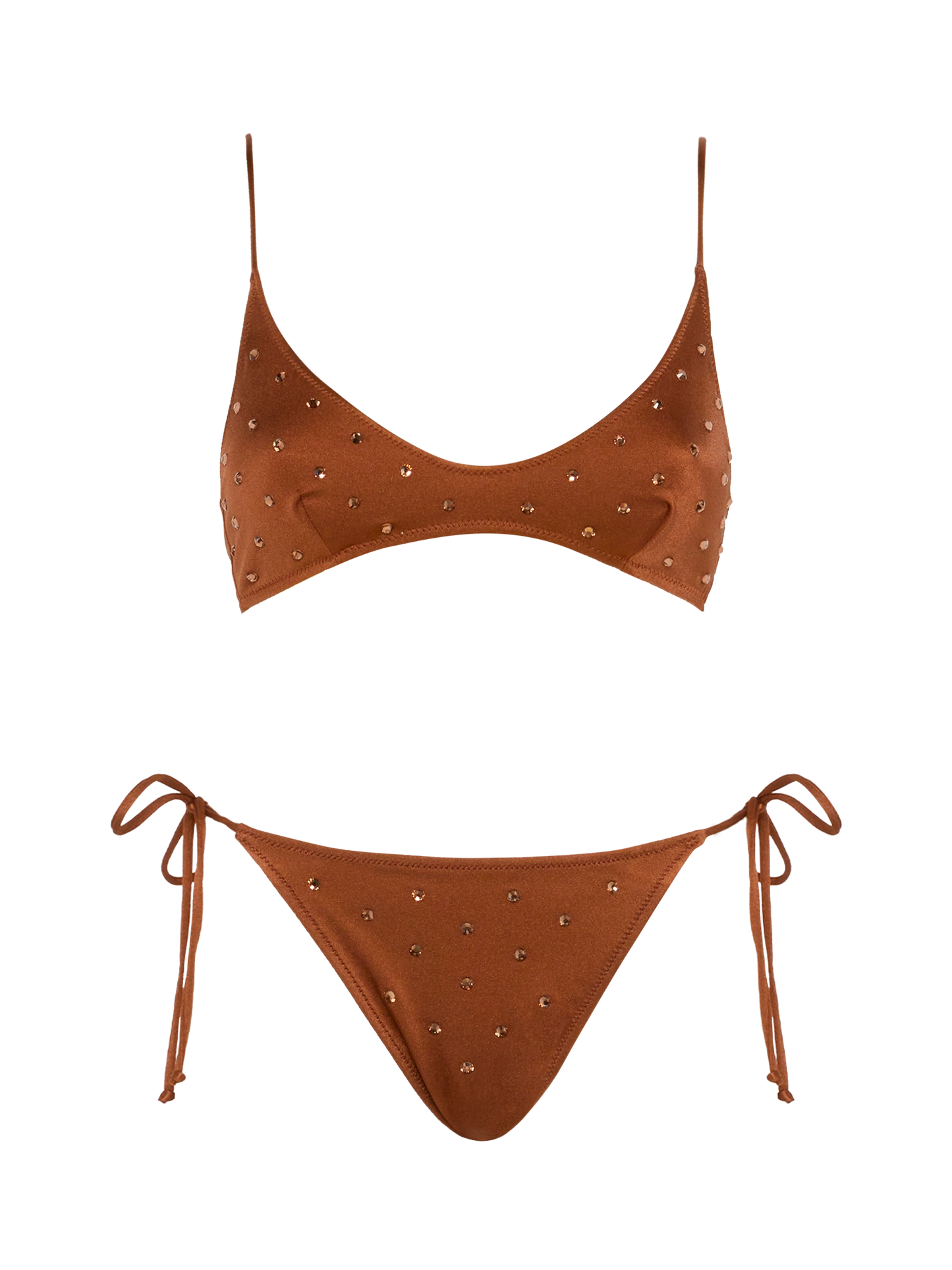 Scoop bralette brown bikini Paloma Marielle with rhinestone embellishment - MC2 Saint Barth