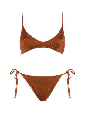 Scoop bralette brown bikini Paloma Marielle with rhinestone embellishment - MC2 Saint Barth