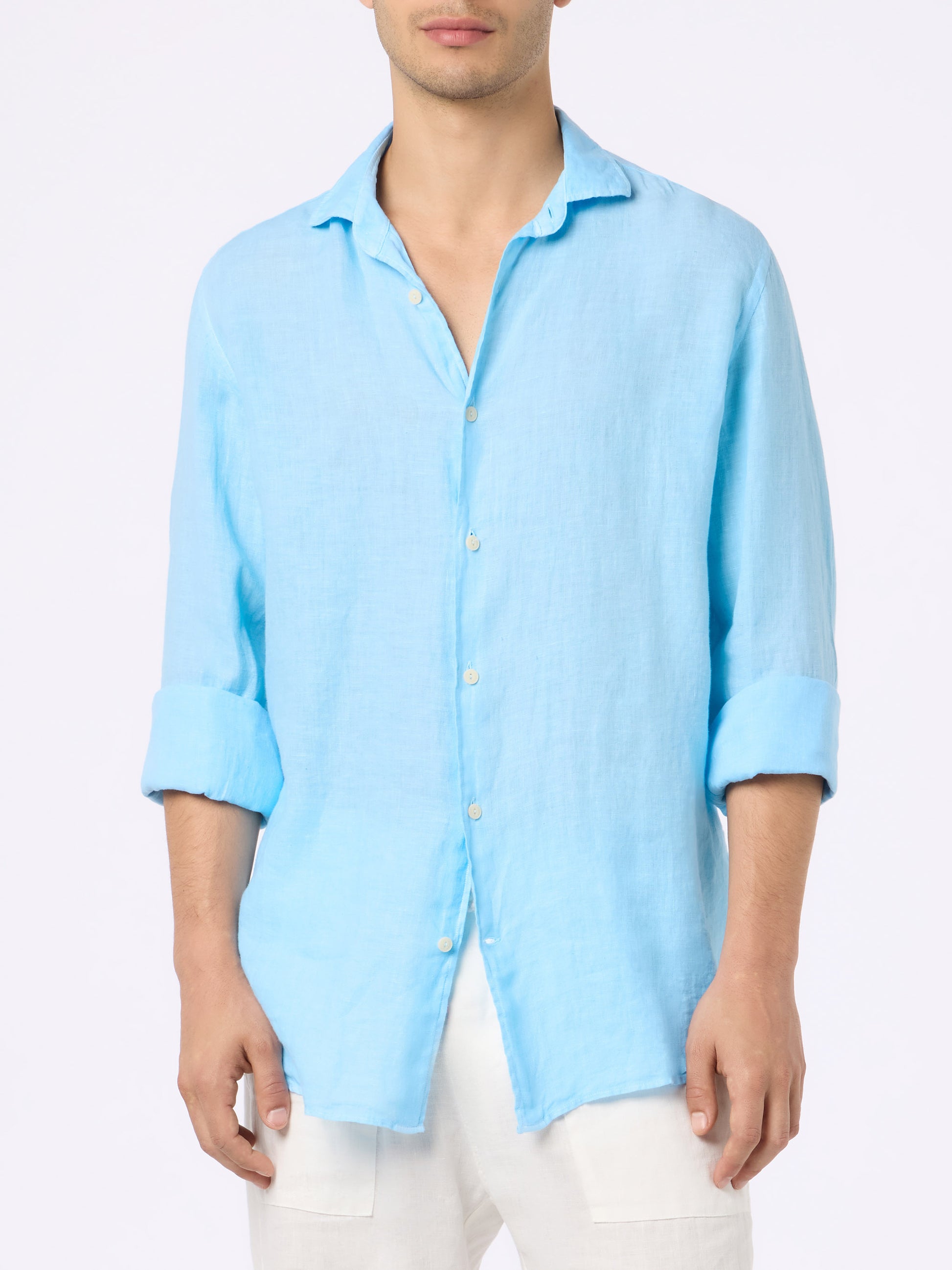 Man light blue linen shirt Pamplona - MC2 Saint Barth