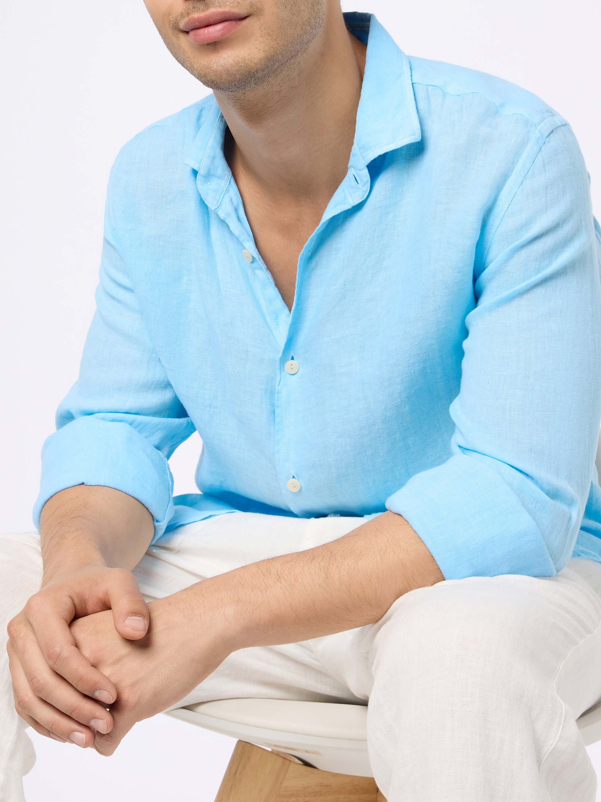 Man light blue linen shirt Pamplona - MC2 Saint Barth