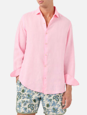 Camicia Pamplona in lino rosa acquarello