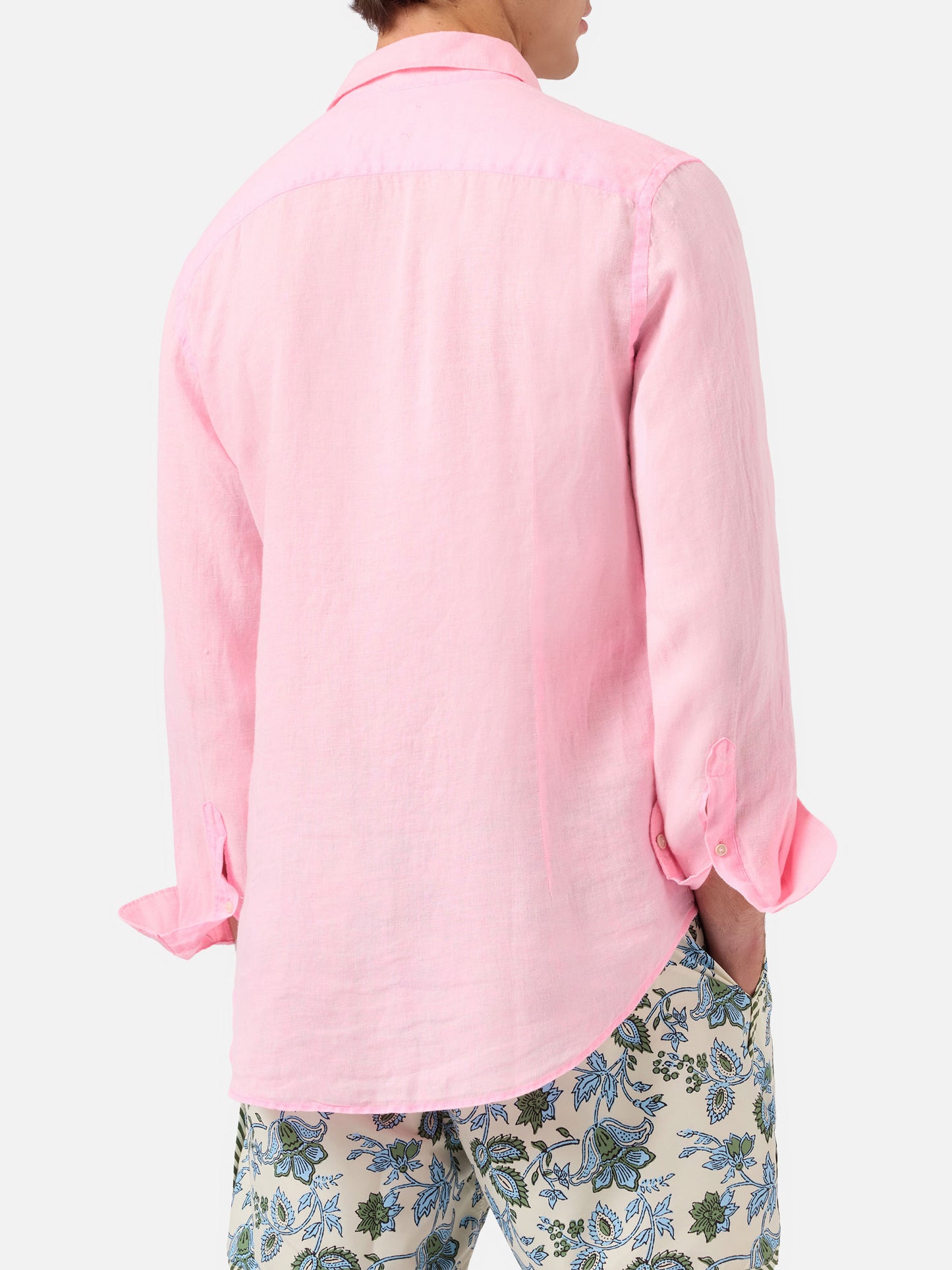Camicia Pamplona in lino rosa acquarello
