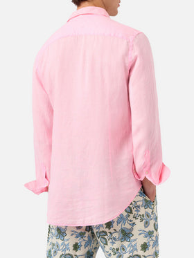 Camicia Pamplona in lino rosa acquarello