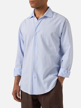 Camisa Pamplona de seersucker a rayas azul claro 