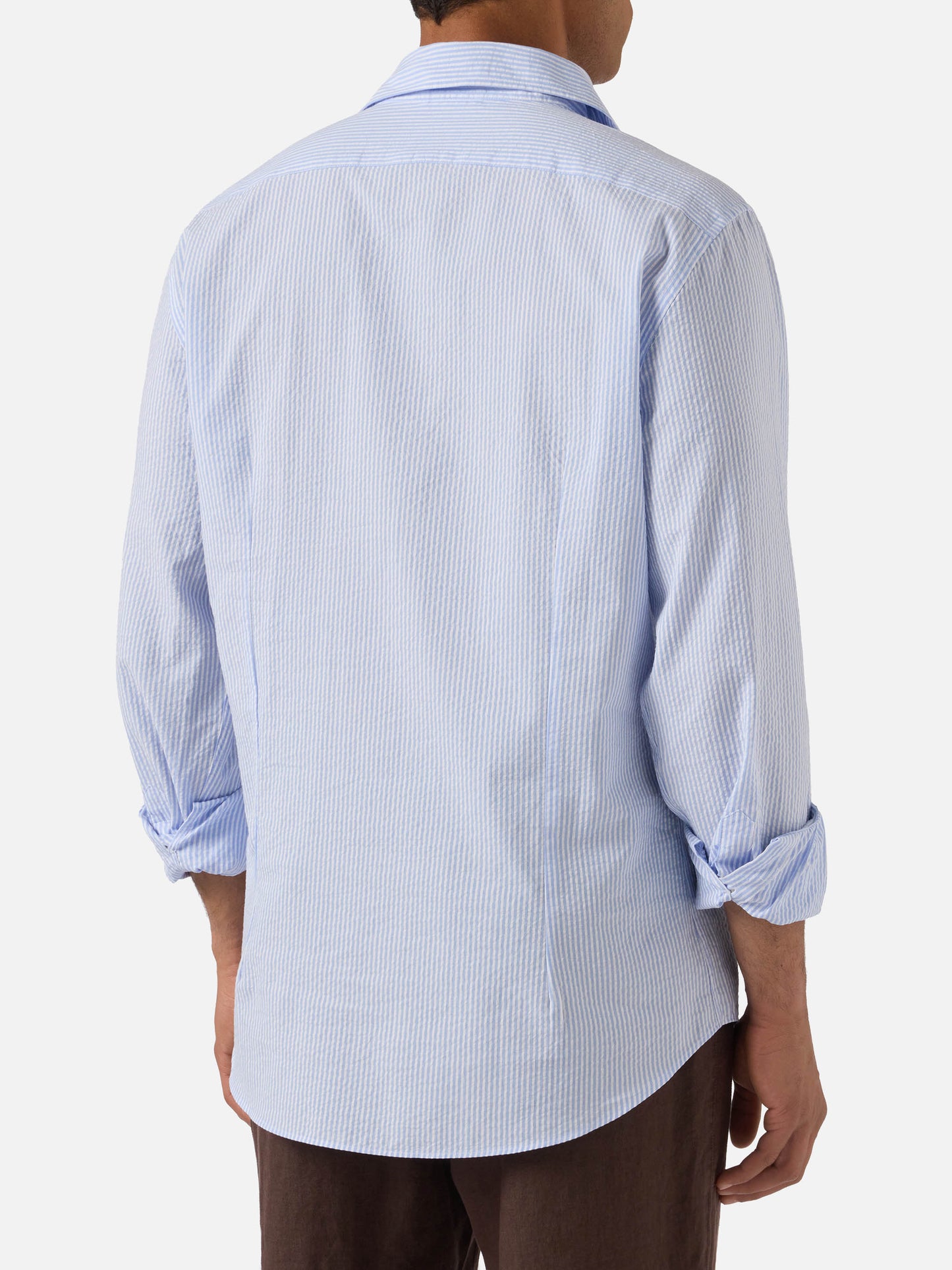 Camisa Pamplona de seersucker a rayas azul claro 