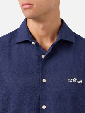 Pamplona seersucker shirt in blue with embroidery