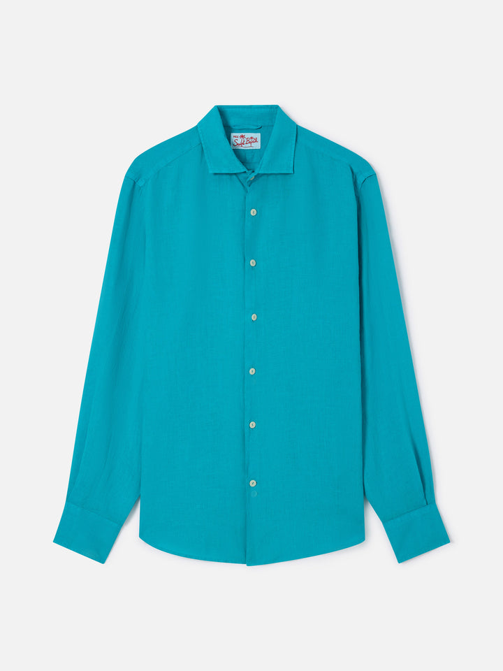 Camicia Pamplona in lino verde petrolio