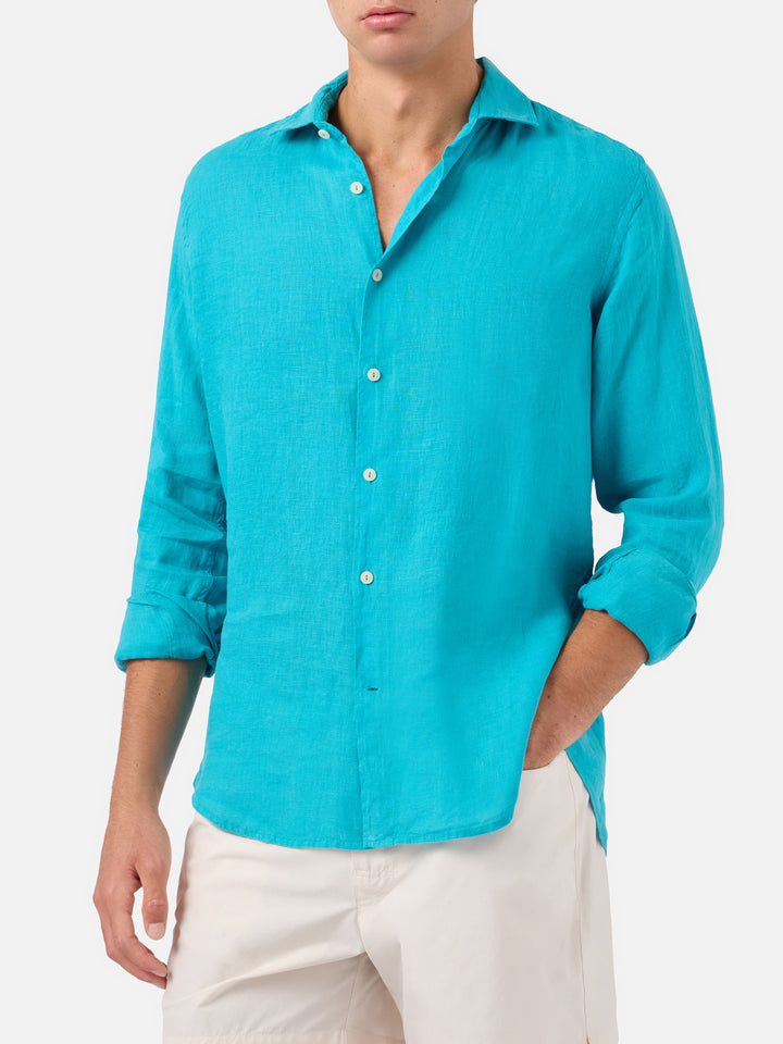 Chemise Pamplona en lin vert sarcelle 