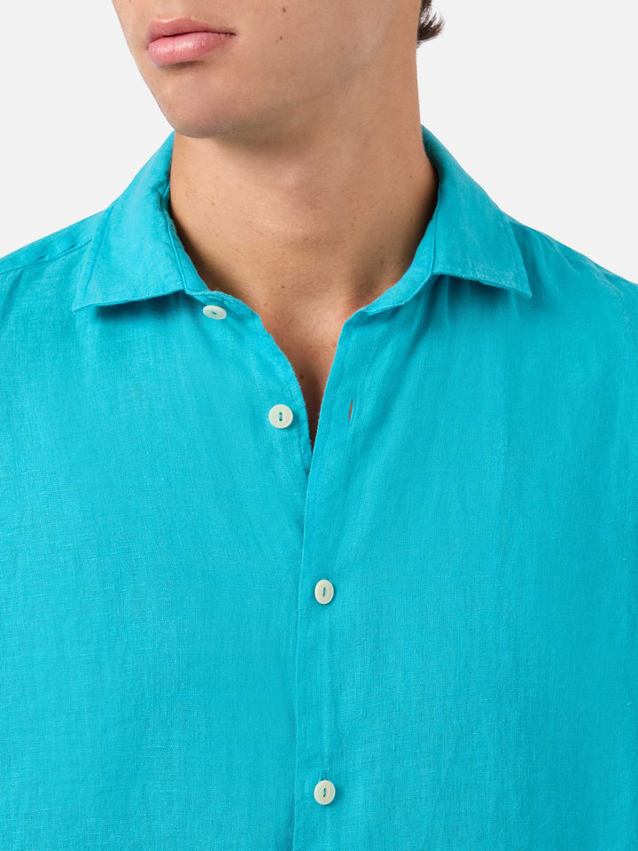Chemise Pamplona en lin vert sarcelle 