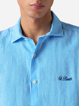 Man turquoise striped linen shirt Pamplona