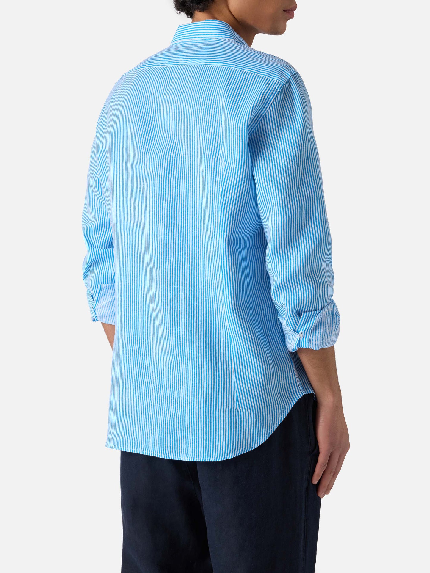 Man turquoise striped linen shirt Pamplona