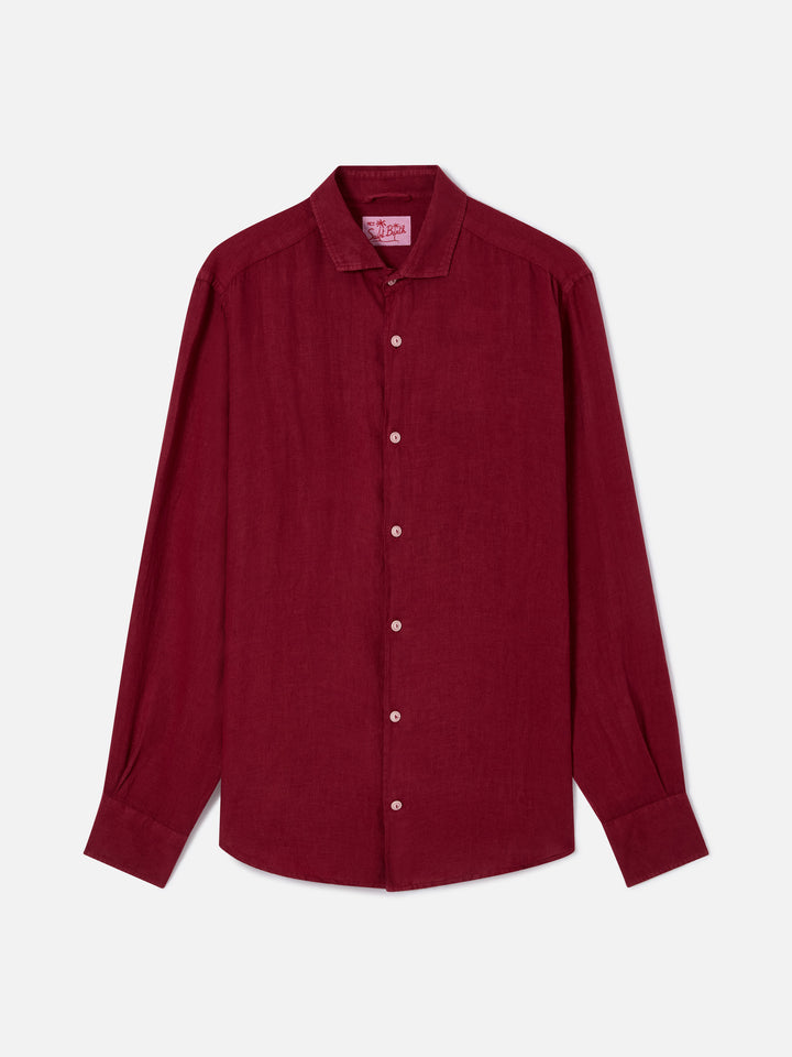 Camicia Pamplona in lino bordeaux