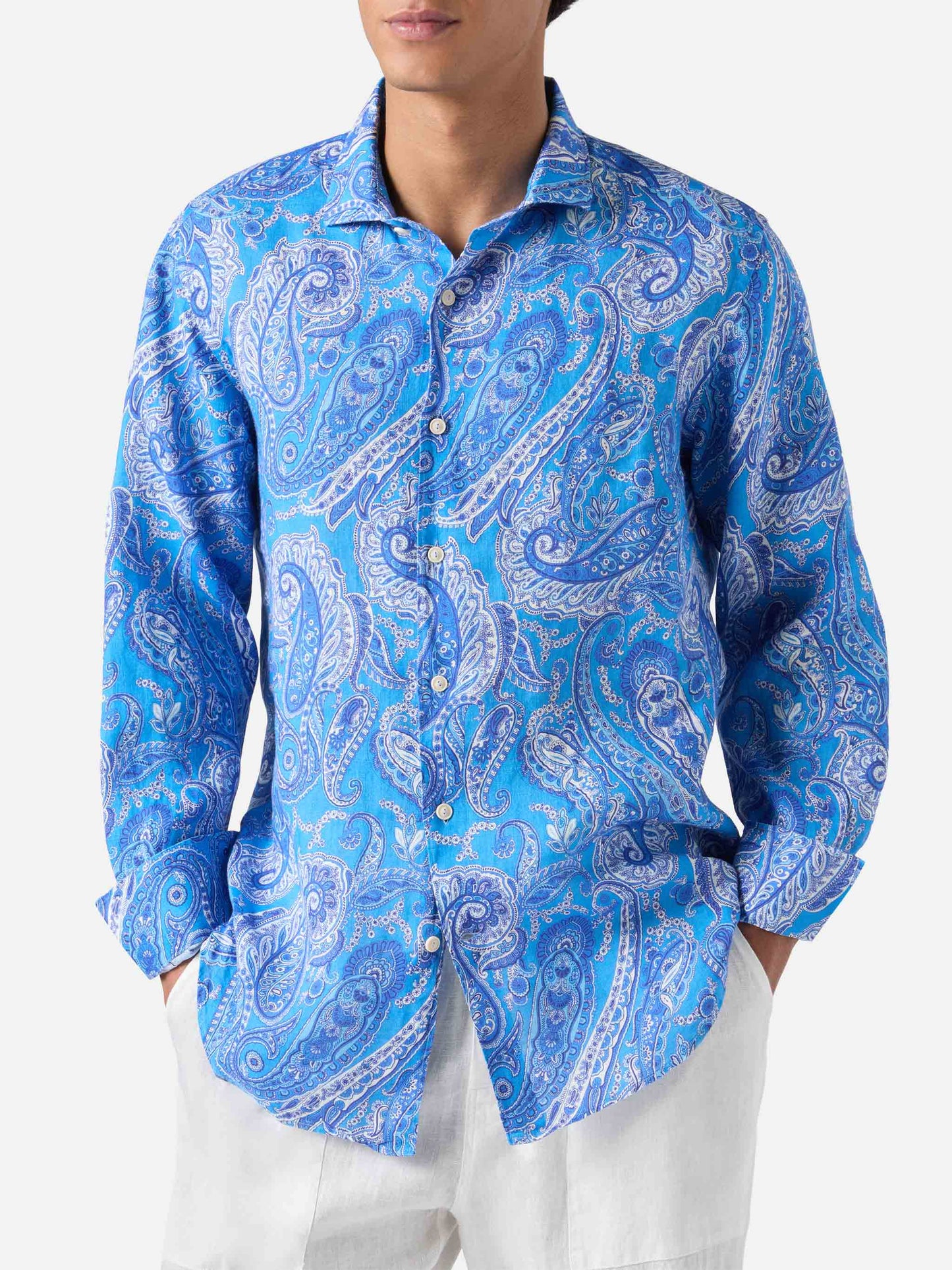 Camicia Pamplona in lino con stampa paisley