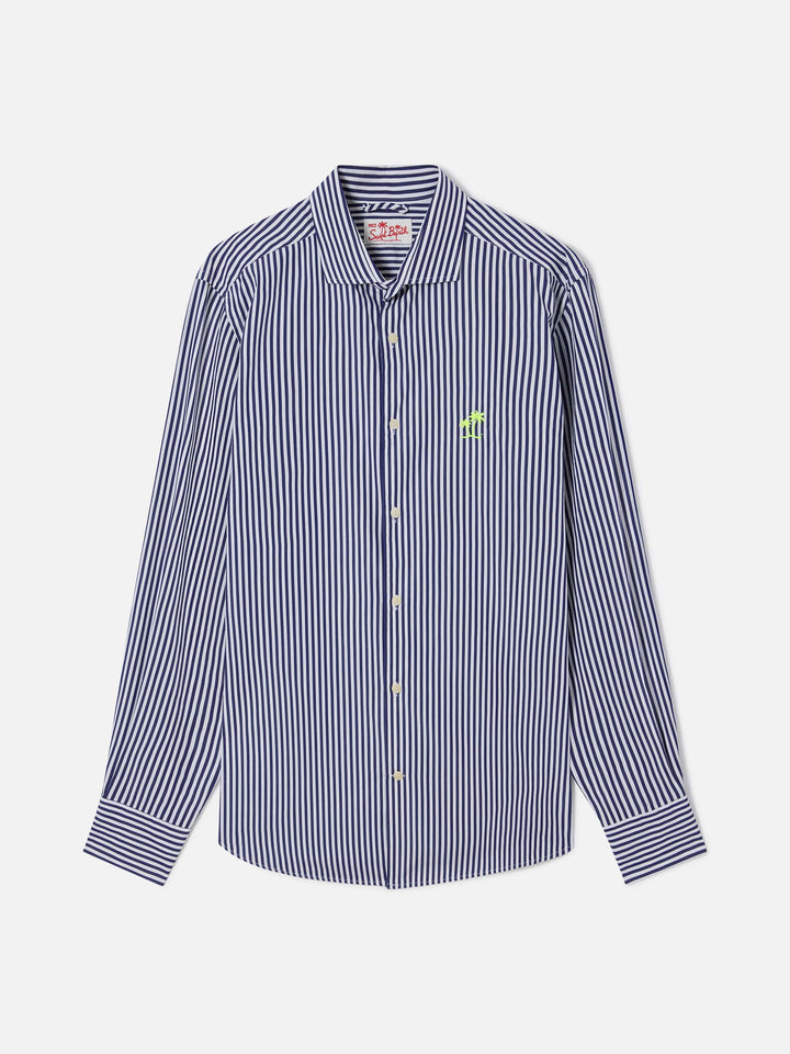 Camicia Pamplona in cotone a righe blu navy e bianco