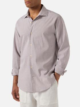 Camisa Pamplona de rayas marrones en seersucker 