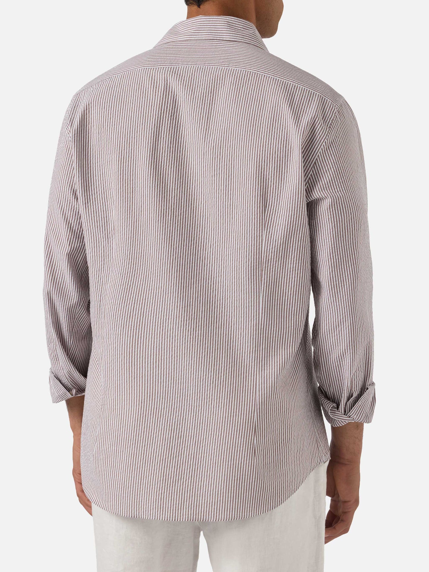 Camisa Pamplona de rayas marrones en seersucker 