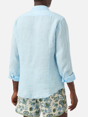 Camisa Pamplona azul claro en lino puro 