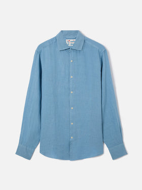Camisa Pamplona azul empolvado en lino puro 
