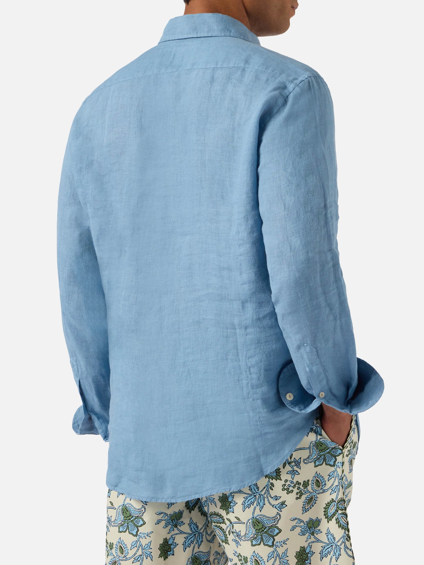 Camisa Pamplona azul empolvado en lino puro 