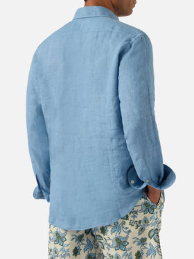 Camisa Pamplona azul empolvado en lino puro 