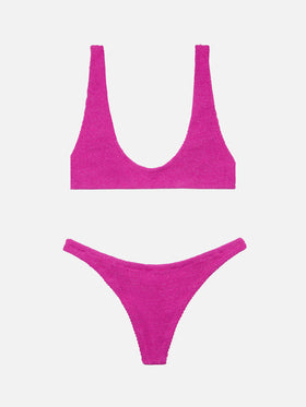 Pamy Naomi crinkle lurex bralette bikini in fuchsia
