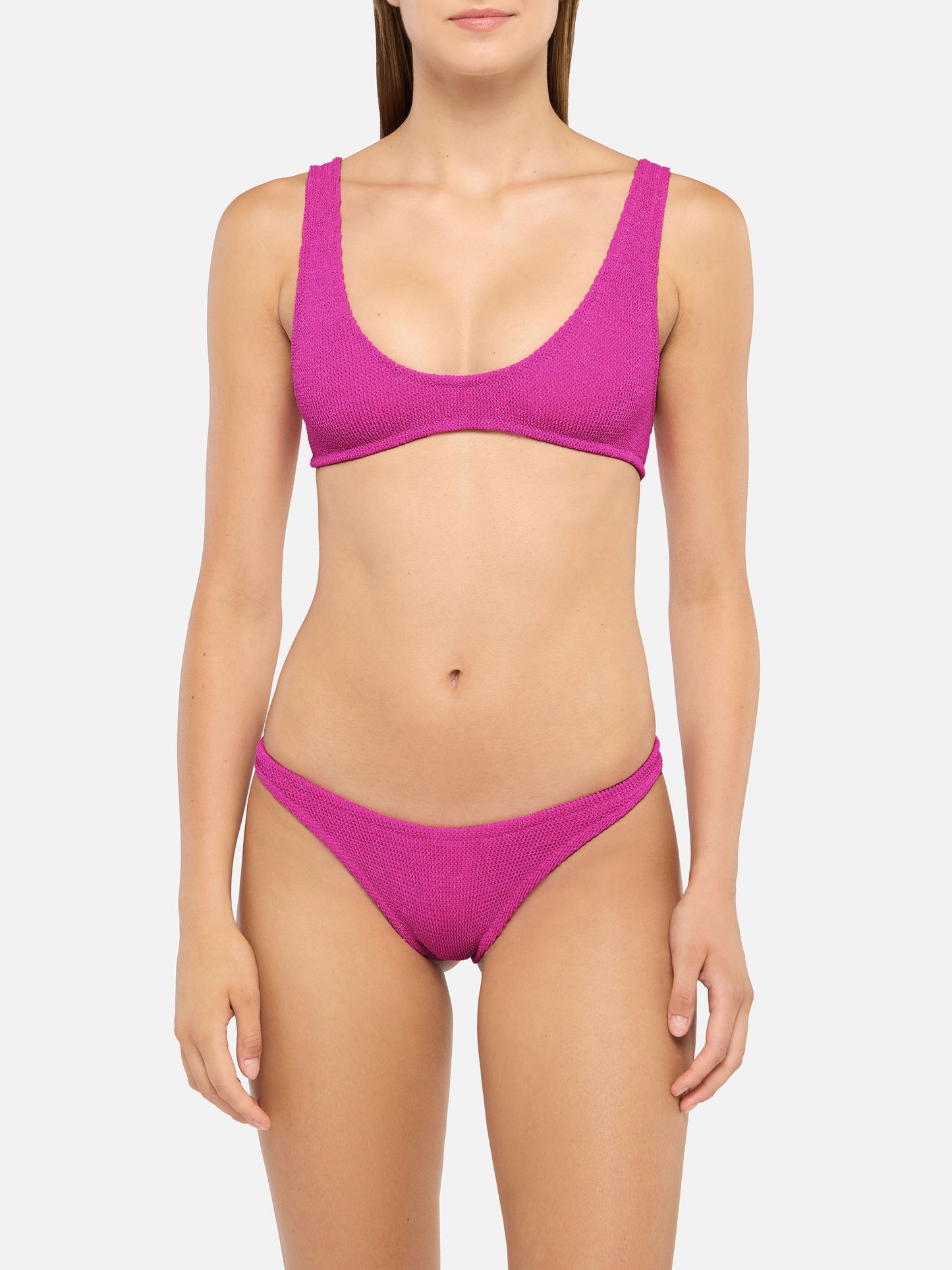 Pamy Naomi crinkle lurex bralette bikini in fuchsia