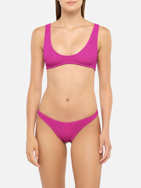 Pamy Naomi crinkle lurex bralette bikini in fuchsia