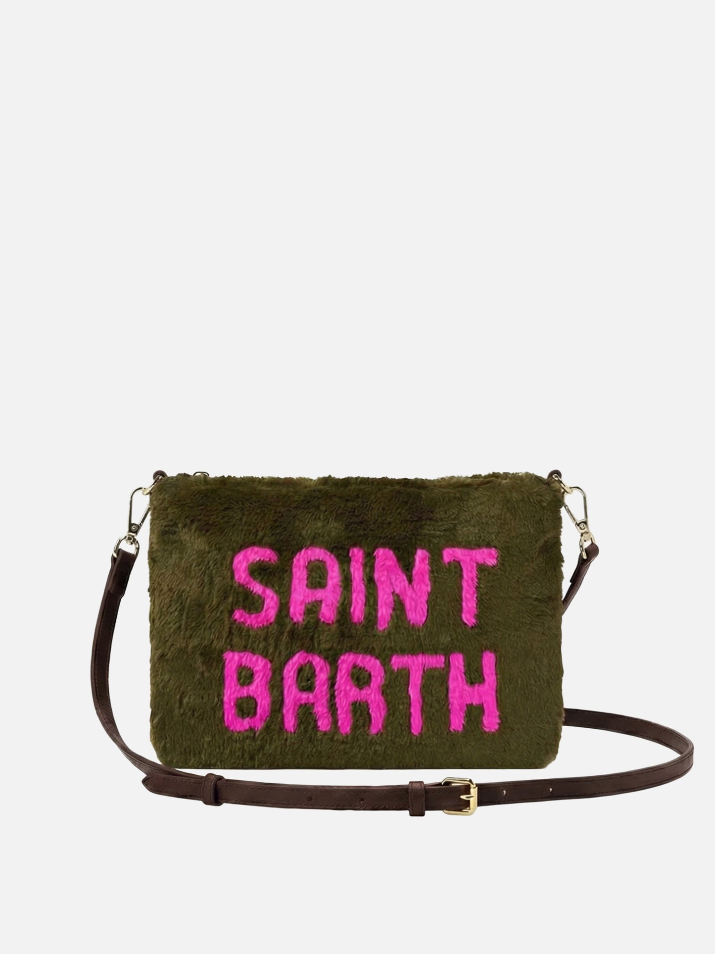 Parisienne green faux fur cross-body pouch bag