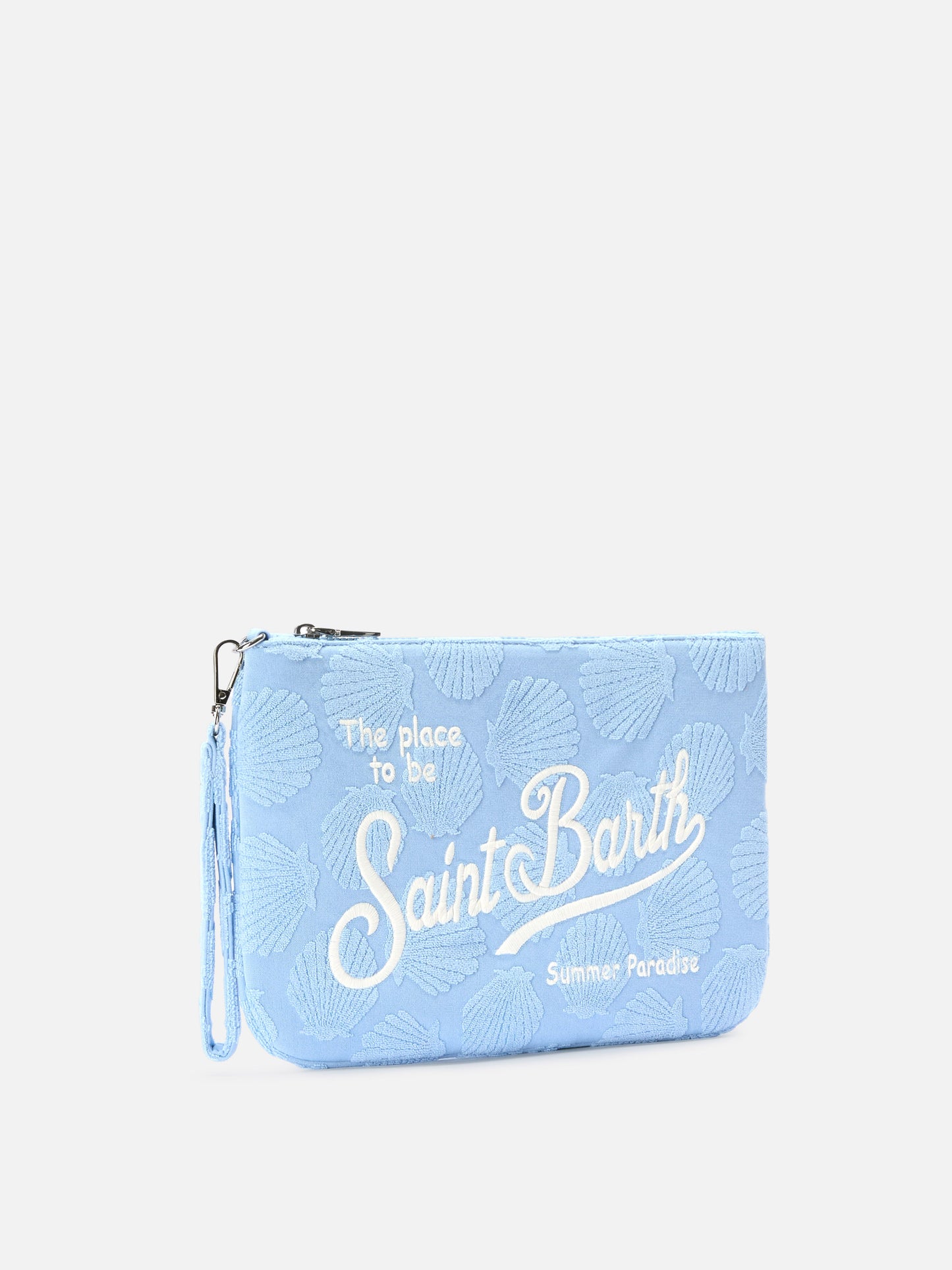 Parisienne Sponge pouch con motivo conchiglie in rilievo e trcolla removibile 