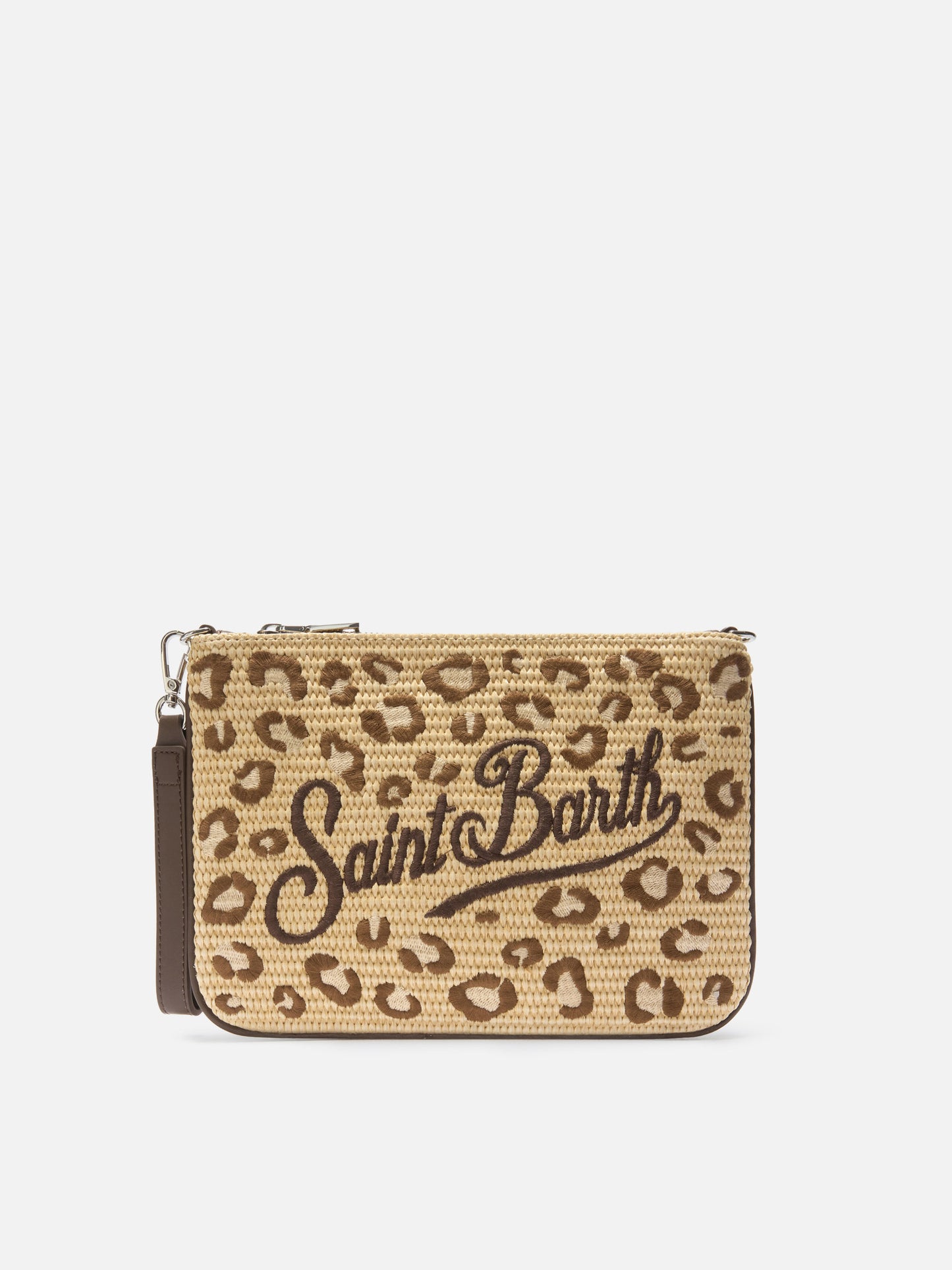 Parisienne embroidered leopard pouch with removable strap