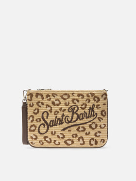 Parisienne embroidered leopard pouch with removable strap