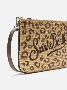 Parisienne embroidered leopard pouch with removable strap