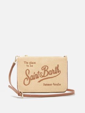 Pochette efecto paja Parisienne con logo marrón bordado y correa extraíble 