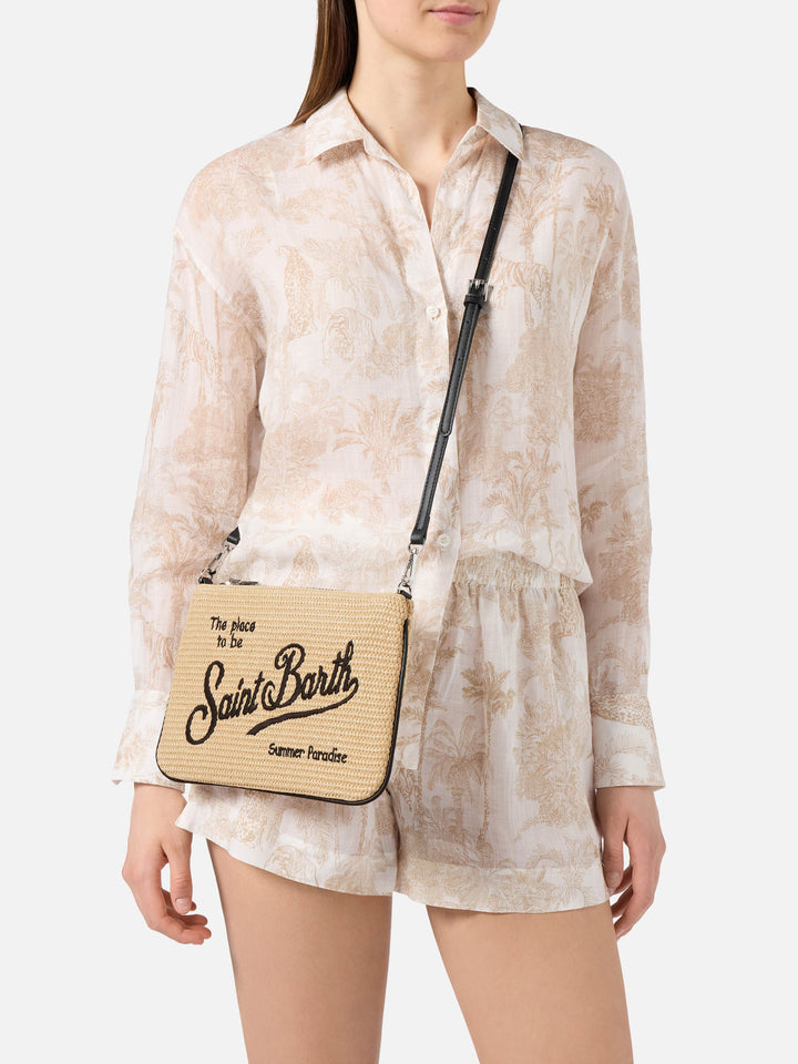 Parisienne pouch tinta unita con logo ricamato nero e tracolla removibile