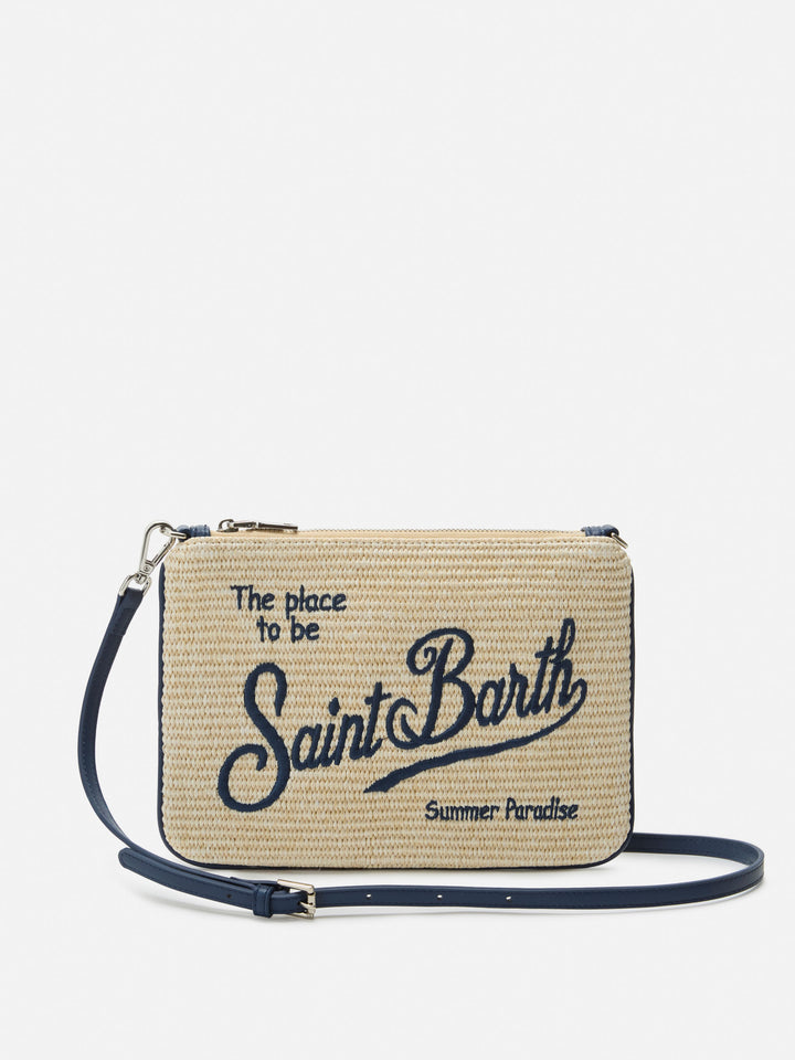 Parisienne Straw effect pouch bag with embroidered logo
