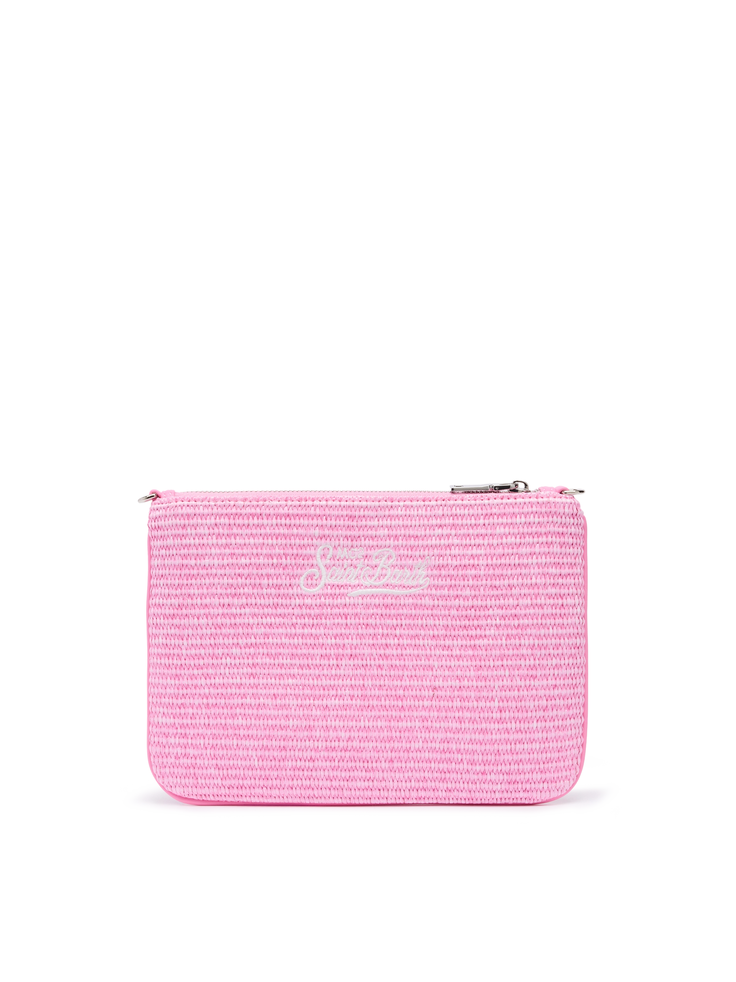 Parisienne-Stroheffekt pouch in Rosa mit gesticktem Logo und abnehmbarem Riemen 