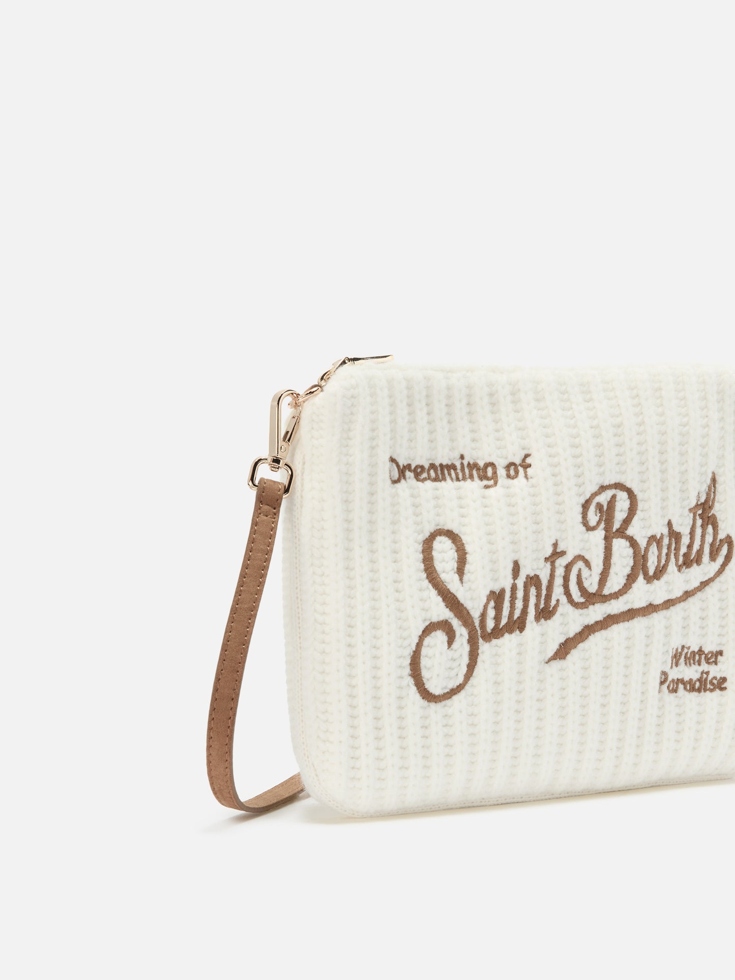 Parisienne Wool Rib Crossbody Bag aus weißem, geripptem Wollmischgewebe