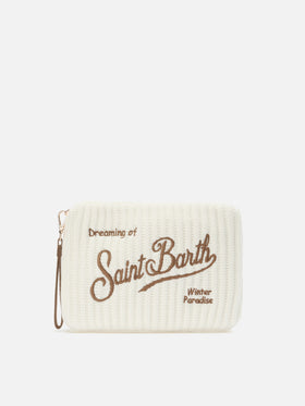 Parisienne Wool Rib Crossbody Bag aus weißem, geripptem Wollmischgewebe