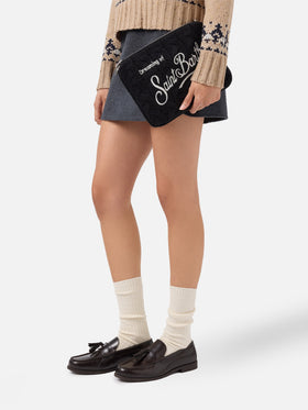 Parisienne Umhängetasche aus schwarzem, geflochtenem Wollmischgewebe