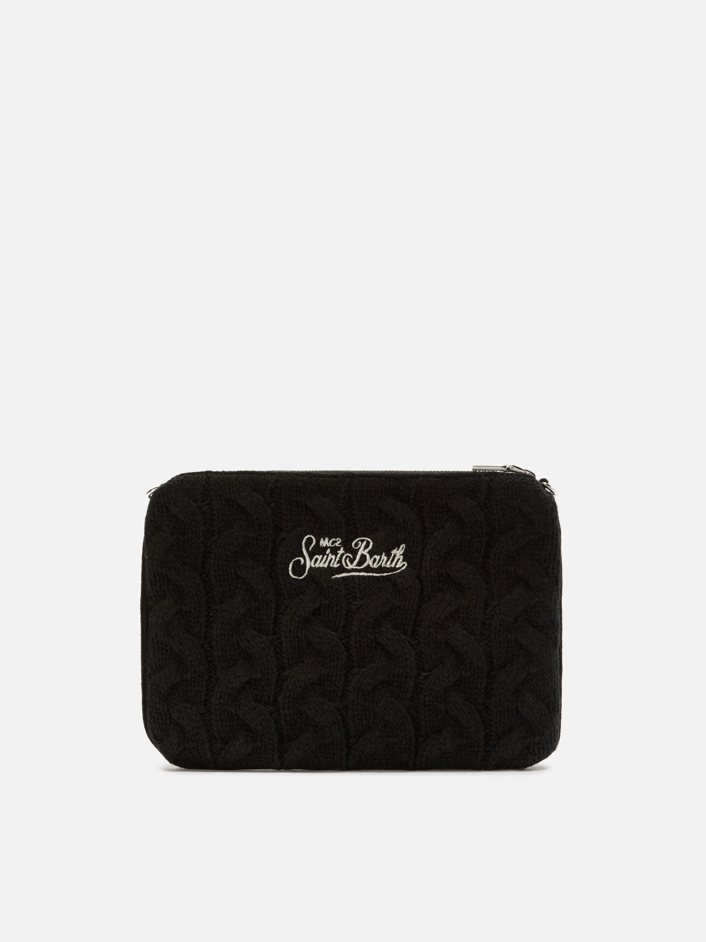 Parisienne Umhängetasche aus schwarzem, geflochtenem Wollmischgewebe