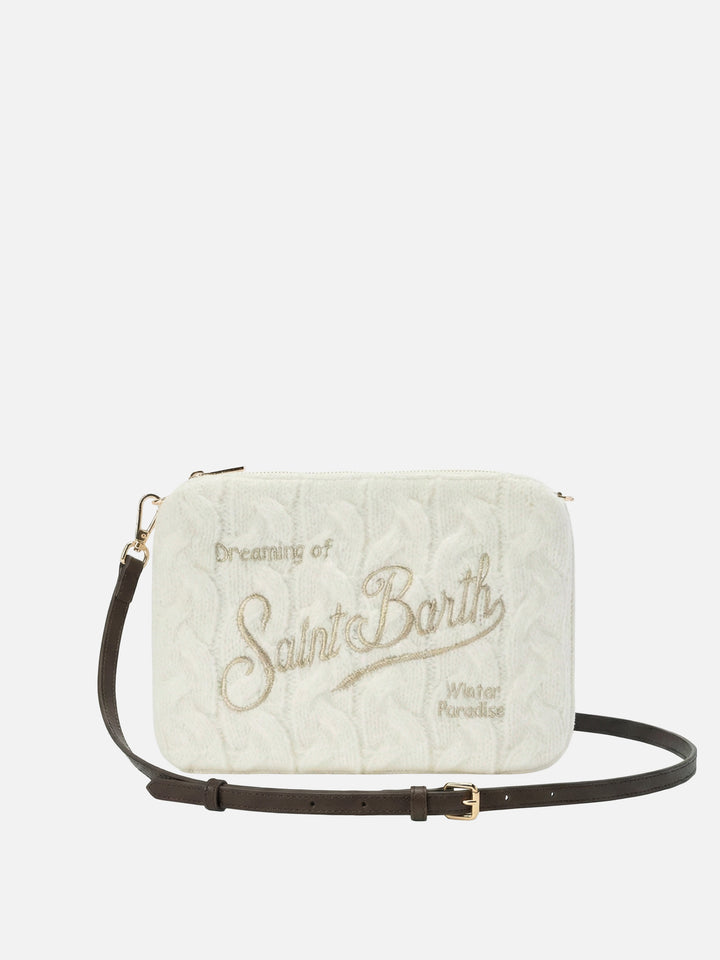Borsa crossbody Parisienne Wool Braid in misto lana a trecce bianca