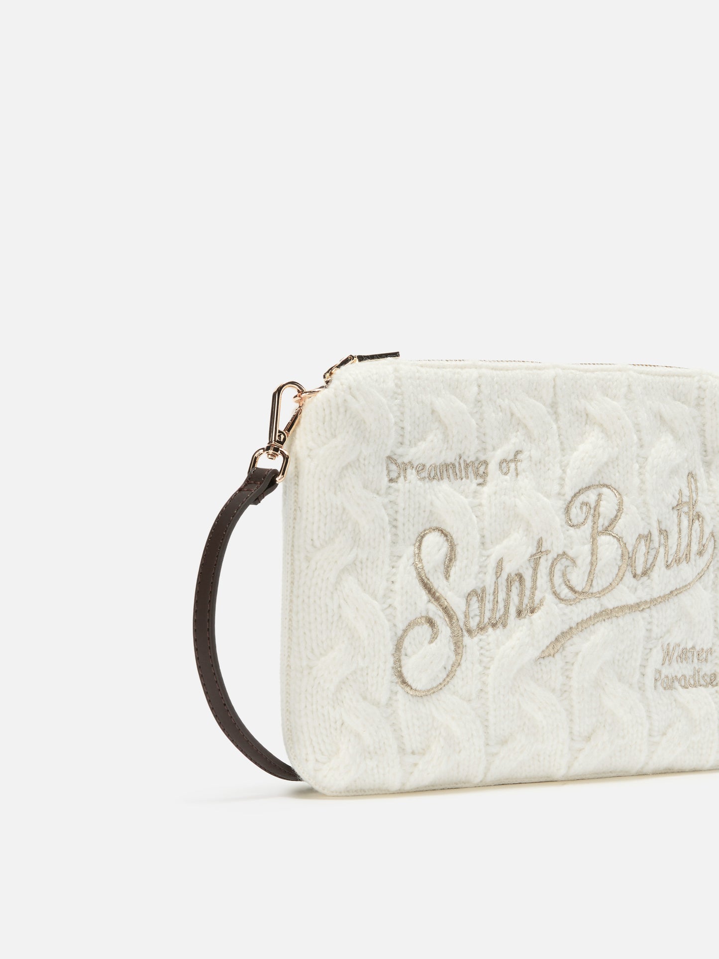 Borsa crossbody Parisienne Wool Braid in misto lana a trecce bianca