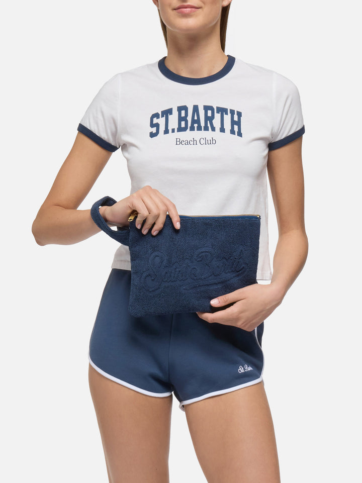 Navy blue Pareasy pochette with jacquard Saint Barth logo - MC2 Saint Barth