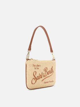 Pouch Mini Parisienne efecto paja con bordado del logo marrón 