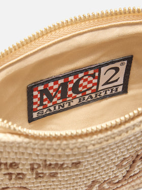 Pouch Mini Parisienne efecto paja con bordado del logo marrón 
