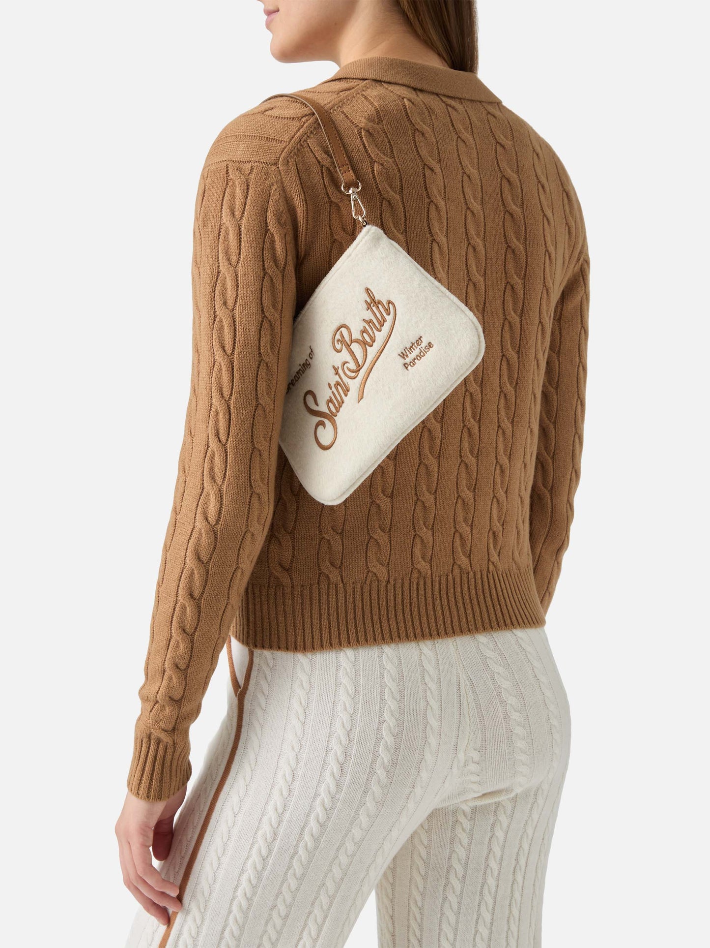 Borsetta a spalla Parisienne Mini Felt in misto lana bianco