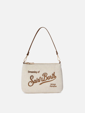 Borsa a spalla Mini Parisienne panna in feltro con ricamo logo