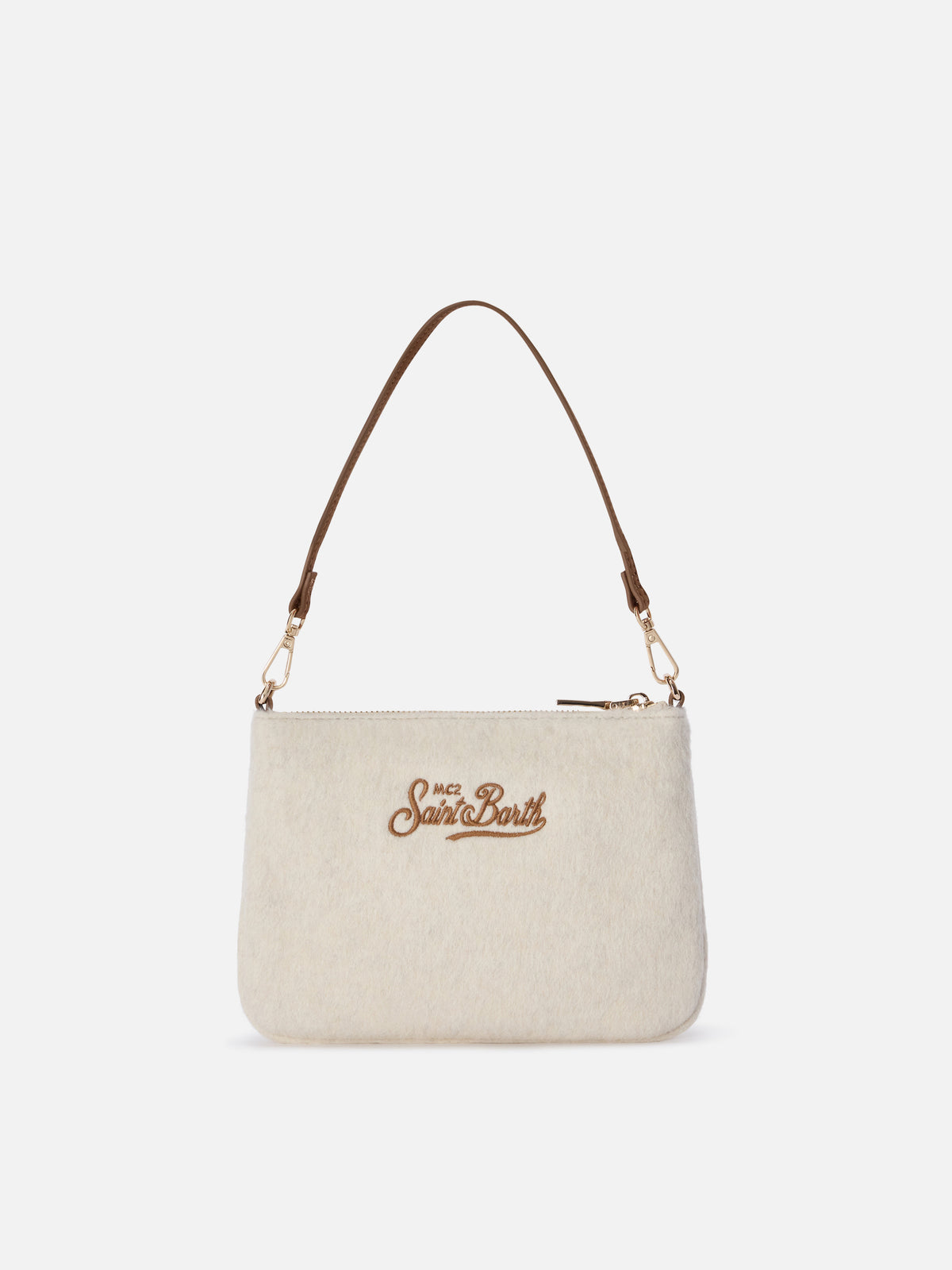 Borsa a spalla Mini Parisienne panna in feltro con ricamo logo