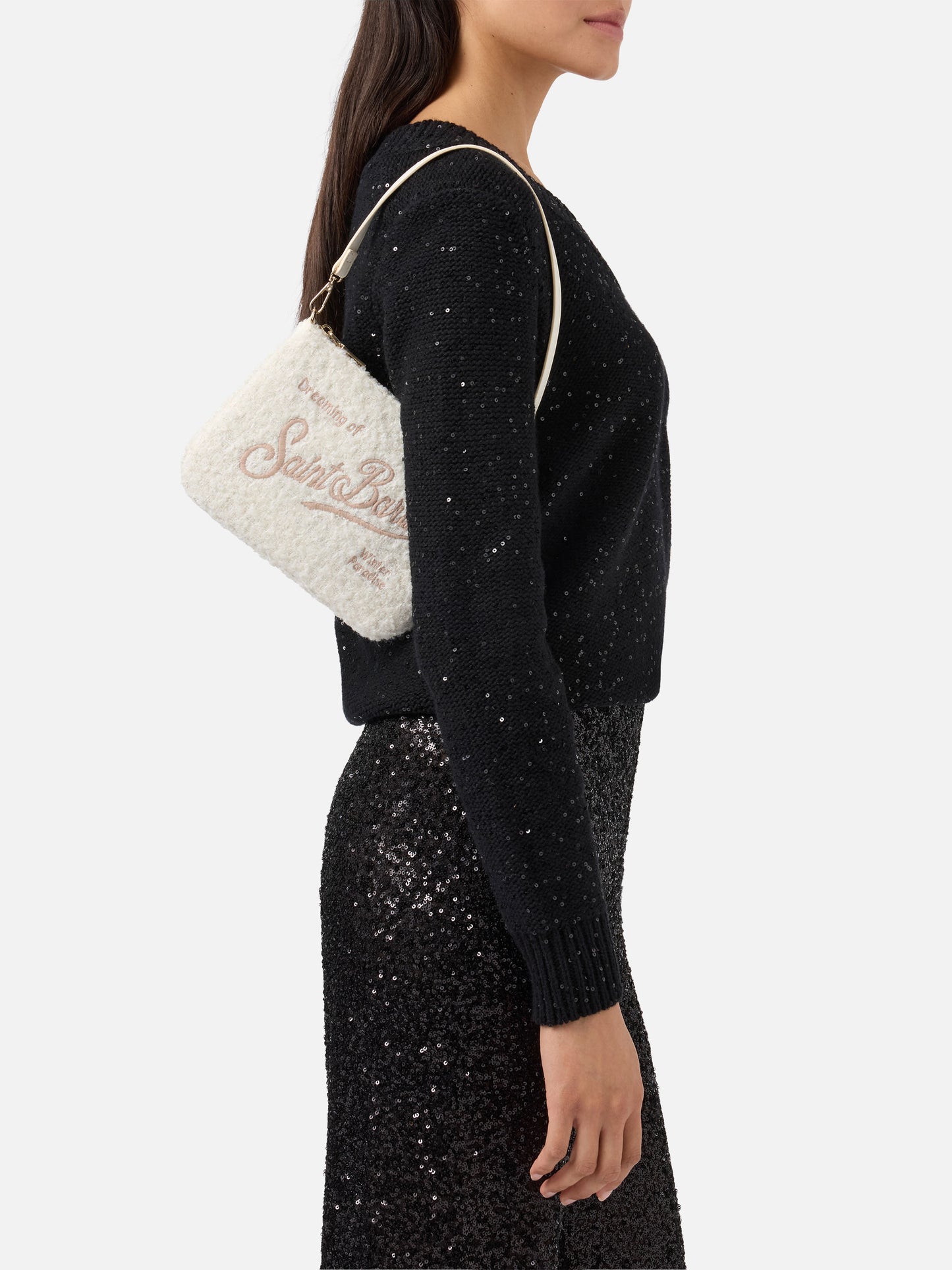 Borsetta a spalla Parisienne Mini Tweed bianca